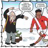 Captain Sir Thomas Moore and Marcus Rashford feature in the Beano's new comic for adults, saving Christmas by rumbling a plan to steal all Christmas presents (Image: PA Media/Beano)