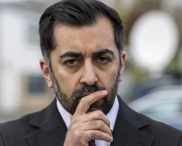 First Minister Humza Yousaf speaking to the media, after he visited a nursery at Crookston Castle Primary School, Glasgow