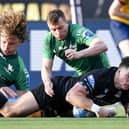 Huw Jones scores an early try for Glasgow Warriors against Connacht. He later went off with a head injury. (Photo by Ross MacDonald / SNS Group)