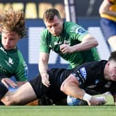 Huw Jones scores an early try for Glasgow Warriors against Connacht. He later went off with a head injury. (Photo by Ross MacDonald / SNS Group)