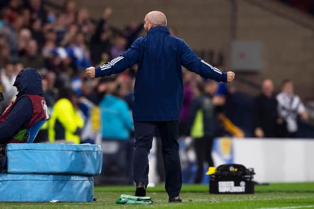 Steve Clarke celebrates Scotland's last minute winner over Israel. (Photo by Craig Foy / SNS Group)