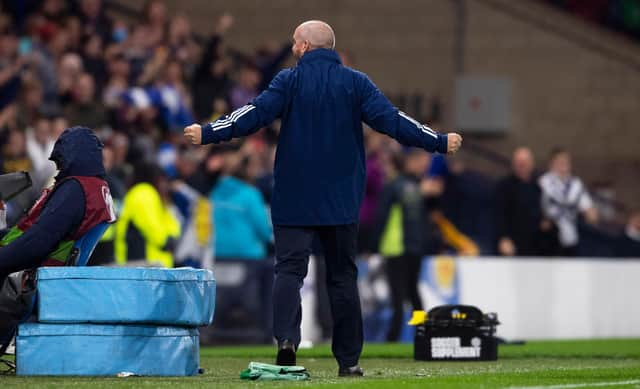 Steve Clarke celebrates Scotland's last minute winner over Israel. (Photo by Craig Foy / SNS Group)