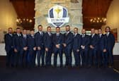 Padraig Harrington and his European players before the opening ceremony for the 43rd Ryder Cup at Whistling Straits. Picture: Andrew Redington/Getty Images.