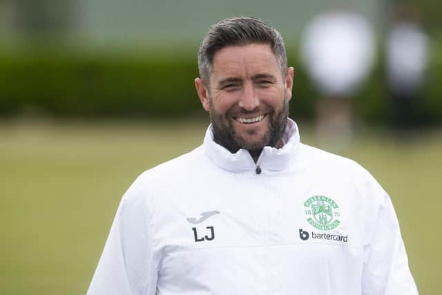 Hibs manager Lee Johnson, pictured at training yesterday, is closing in on a deal for Bristol City youngster Rueben McAllister, the son of assistant boss Jamie. (Photo by Craig Foy / SNS Group)
