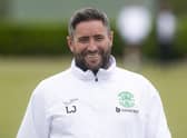 Hibs manager Lee Johnson, pictured at training yesterday, is closing in on a deal for Bristol City youngster Rueben McAllister, the son of assistant boss Jamie.  (Photo by Craig Foy / SNS Group)