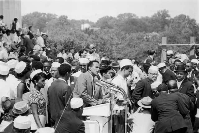 Belafonte addresses the crowds at the March on Washington for Jobs and Freedom, Washington DC, 28th August 1963. (Picture: Kurt Severin/Three Lions/Hulton Archive/Getty Images)