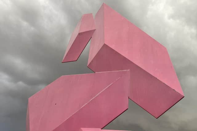 Sculpture and thunder clouds at Bodega Otazu, near Pamplona, Spain. Pic: J Christie