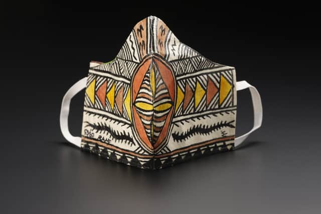 Samoan artist Reggie Meredith-Fitiao used barkcloth for a face covering