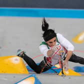 A handout picture provided by the International Federation of Sport Climbing (IFSC) shows Iranian climber Elnaz Rekabi competing during the women boulder finals of the Asian Championships of the IFSC in Seoul, South Korea. - Alarm grew on October 18, 2022 over the wellbeing of Iranian sports climber Elnaz Rekabi after she competed at an event in South Korea without a hijab in what some saw as a gesture of solidarity with the women-led protests at home. via Getty Images)