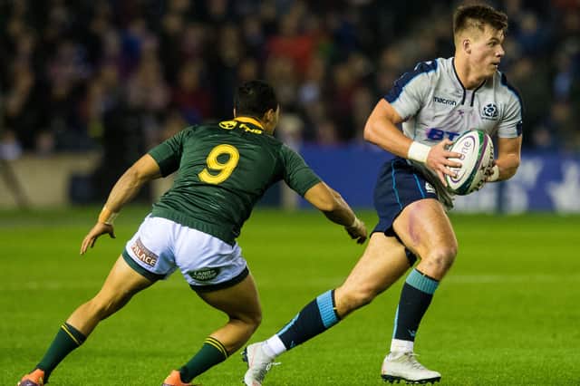 Huw Jones in action for Scotland against South Africa in 2018.