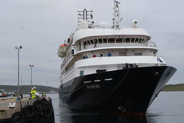 Island Sky berthing in Lerwick Harbour on 19 July picture: Jim Mullay