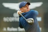 Rory McIlroy tees off on the 16th hole during day one of the Genesis Scottish Open at The Renaissance Club in East Lothian. Picture: Luke Walker/Getty Images.