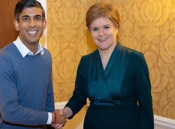 Rishi Sunak and Nicola Sturgeon smile for the cameras at their meeting last week (Picture: Downing Street)