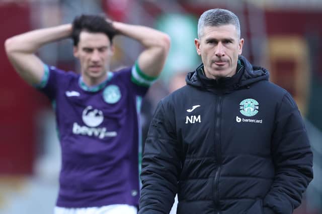 Nick Montgomery and Hibs failed to reach the top six after conceding a late goal to Motherwell.