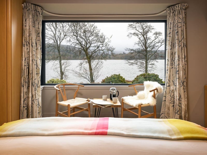 Guests can wake up to stunning views over the loch, before enjoying a morning cuppa in front of the picture window.