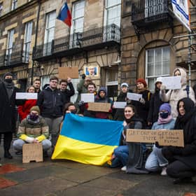 Members of the public held a peaceful protest outside the Russian Consulate after Putin invaded Ukraine in February (Photo credit: Lisa Ferguson)