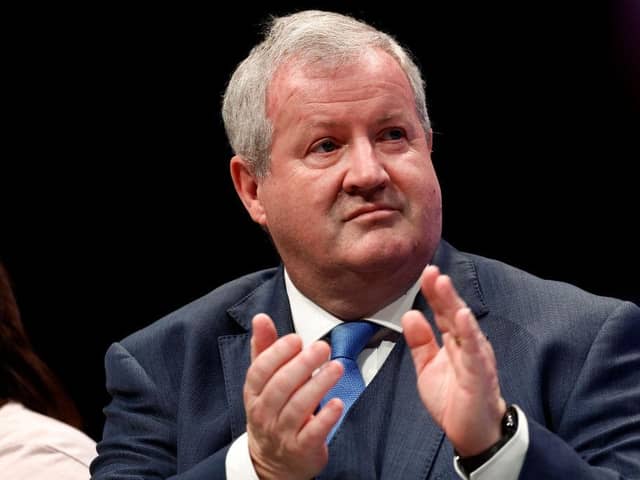 ABERDEEN, SCOTLAND - OCTOBER 08: Ian Blackford MP Leader of the Scottish National Party Parliamentary Group addresses the first SNP conference in three years on October 08, 2022 in Aberdeen, Scotland. SNP conference deliberate the political and economic fallout from the UK government's tax cutting mini-budget. (Photo by Jeff J Mitchell/Getty Images)