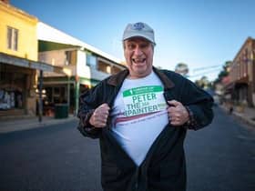 Tracy's dad Peter displaying his Peter the Painter T-Shirt. Picture: Tim White