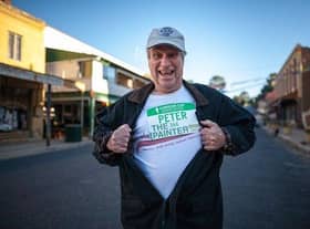 Tracy's dad Peter displaying his Peter the Painter T-Shirt. Picture: Tim White