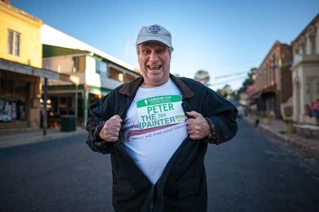 Tracy's dad Peter displaying his Peter the Painter T-Shirt. Picture: Tim White