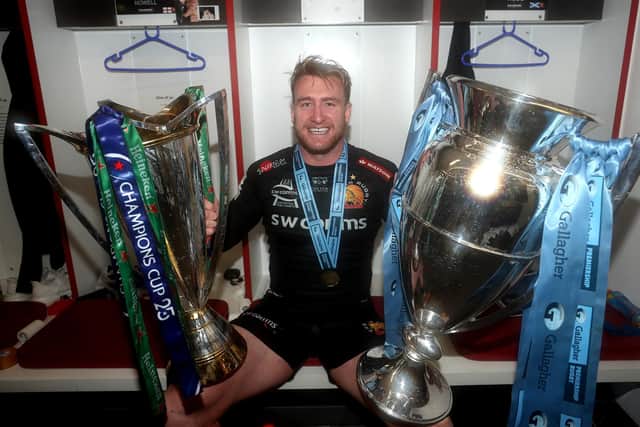 Among Stuart Hogg's many achievements was the Premiership and European Champions Cup double with Exeter Chiefs in 2020. (Photo by David Rogers/Getty Images)