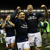 Grant Gilchrist, right, and Sione Tuipulotu celebrate the win over Wales at Murrayfield. (Photo by Craig Williamson / SNS Group)