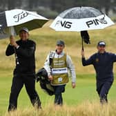 Ian Poulter and Lee Westwood share a laugh during the 2020 Scottish Open at The Renaissance Club. Picture: Ross Kinnaird/Getty Images.