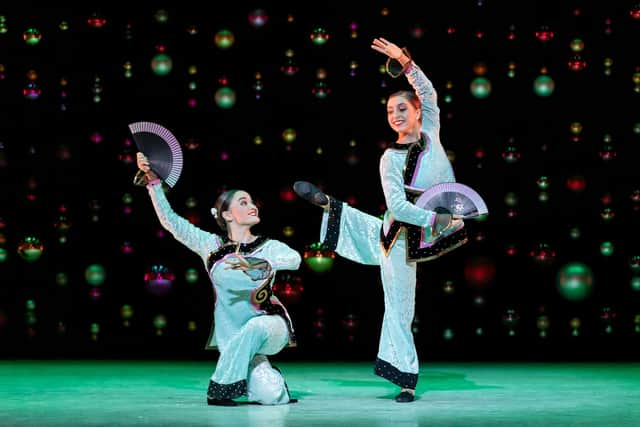 Alice Kawalek and Kayla-Maree Tarantolo perform in the revamped Chinese Tea Dance sequence of Scottish Ballet's production of The Nutcracker. Picture: Andy Ross