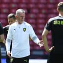 Czech Republic coach Jaroslav Silhavy speaks to his players during a training session at Hampden Park on Sunday (Photo by PAUL ELLIS/AFP via Getty Images)