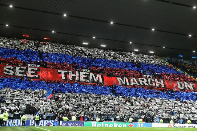 Rangers fans unfurl their display as the sides come out of the tunnel (Photo by Alan Harvey / SNS Group)