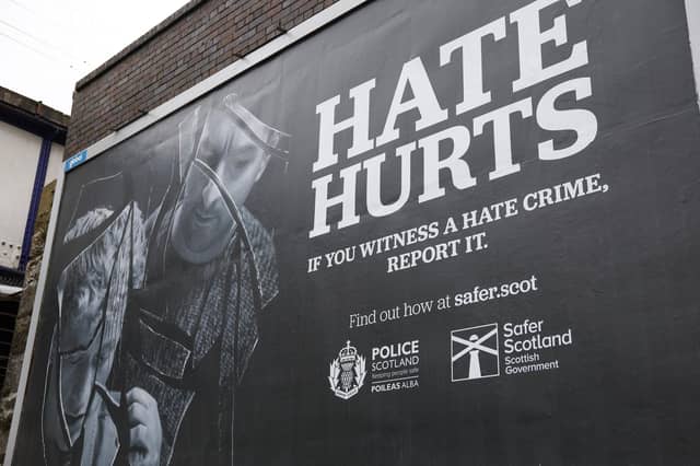 A hate crime billboard in Glasgow. (Photo by Jeff J Mitchell/Getty Images)