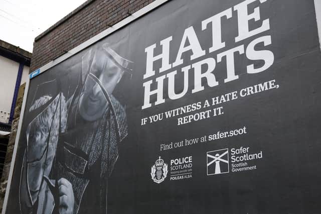 A hate crime billboard in Glasgow. (Photo by Jeff J Mitchell/Getty Images)
