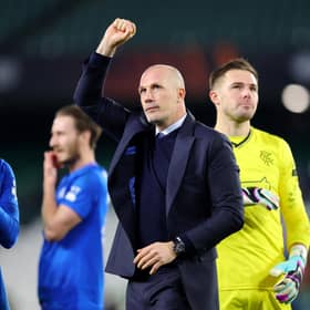 Philippe Clement celebrates Rangers' huge win over Real Betis in Seville.