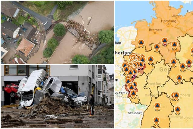 The map and pictures show the extent of the damage caused by severe flooding in western Germany (Getty Images)