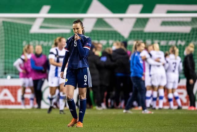 A dejected Caroline Weir after Finland defeated Scotland 1-0 at Easter Road to end all hope of making Euro 2022. Picture: SNS