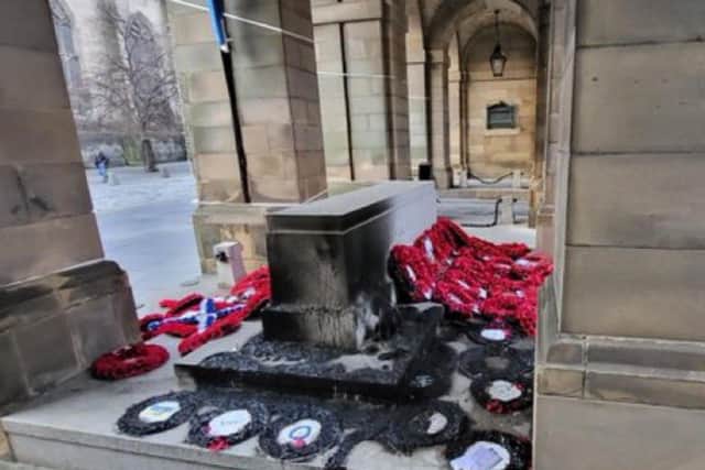 The Remembrance wreaths laid at the war memorial in Edinburgh's City Chambers were set on fire (John White)