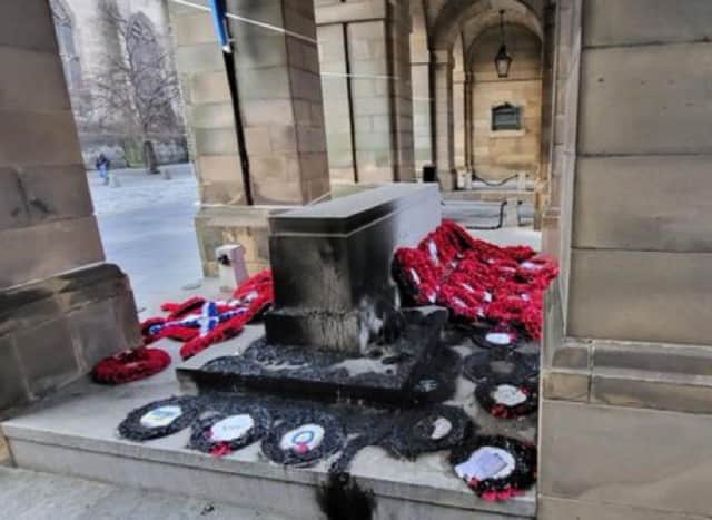 The Remembrance wreaths laid at the war memorial in Edinburgh's City Chambers were set on fire (John White)