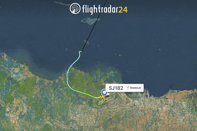 Radar image showing flight path of Sriwijaya Air flight 182. Picture: Flightradar24.com/AP