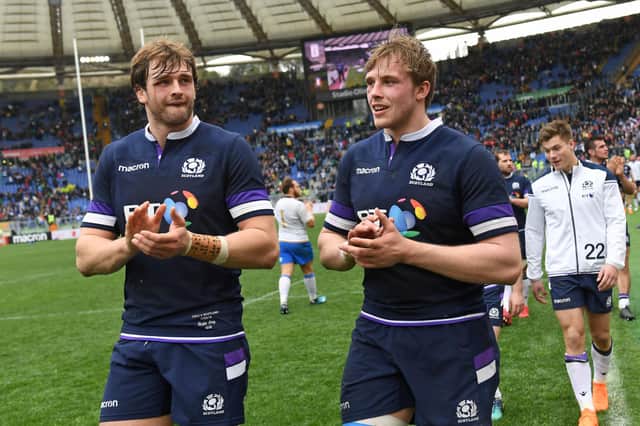 Scotland's second-row brothers Richie and Jonny Gray after the Six Nations win over Italy in 2018.