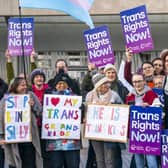 Trans activists demonstrating outside the Scottish Parliament back in 2022.