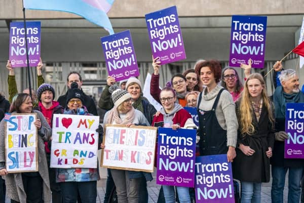 Trans activists demonstrating outside the Scottish Parliament back in 2022.