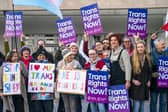 Trans activists demonstrating outside the Scottish Parliament back in 2022.