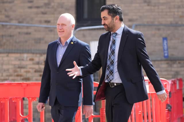 Joe FitzPatrick MSP with First Minister Humza Yousaf (right) during a visit to the Hillcrest Homes housing development in Dundee. Picture: Andrew Milligan/PA Wire