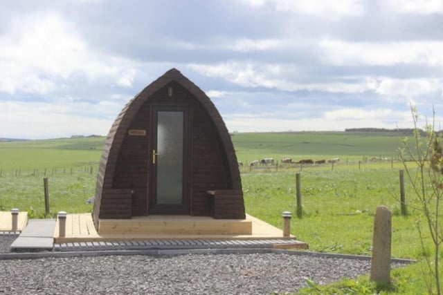 Located in ountryside near the Highland village of Auckengill, these pods come with a double bed, fridge, microwave, kettle, toaster, TV/DVD player and heating. Bottled water, milk, tea, coffee, sugar and breakfast cereals, plus some special treats for you and some for your dog, are also provided for around £72 per night.