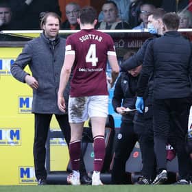 Hearts' John Souttar goes off injured against Dundee United.  (Photo by Alan Harvey / SNS Group)