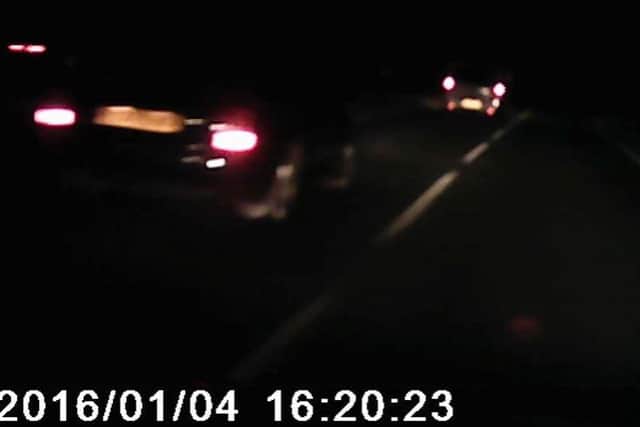 A short segment of dashcam footage showing the road and conditions as a witness overtakes Ciociola’s minibus
