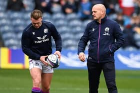 Stuart Hogg (L) and Gregor Townsend before the Autumn Nations Series match between Scotland and Japan at BT Murrayfield, on November 20, 2021, in Edinburgh, Scotland.  (Photo by Paul Devlin / SNS Group)
