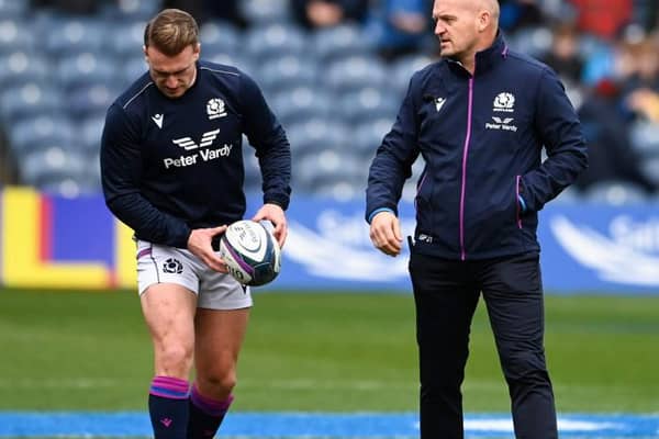 Stuart Hogg (L) and Gregor Townsend before the Autumn Nations Series match between Scotland and Japan at BT Murrayfield, on November 20, 2021, in Edinburgh, Scotland.  (Photo by Paul Devlin / SNS Group)