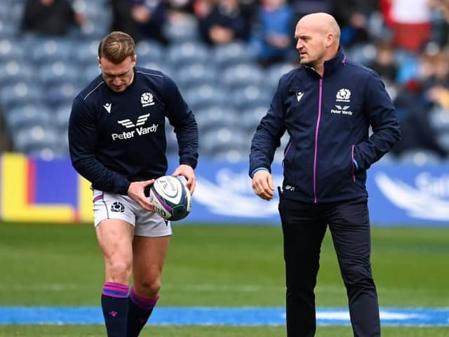 Stuart Hogg (L) and Gregor Townsend before the Autumn Nations Series match between Scotland and Japan at BT Murrayfield, on November 20, 2021, in Edinburgh, Scotland.  (Photo by Paul Devlin / SNS Group)