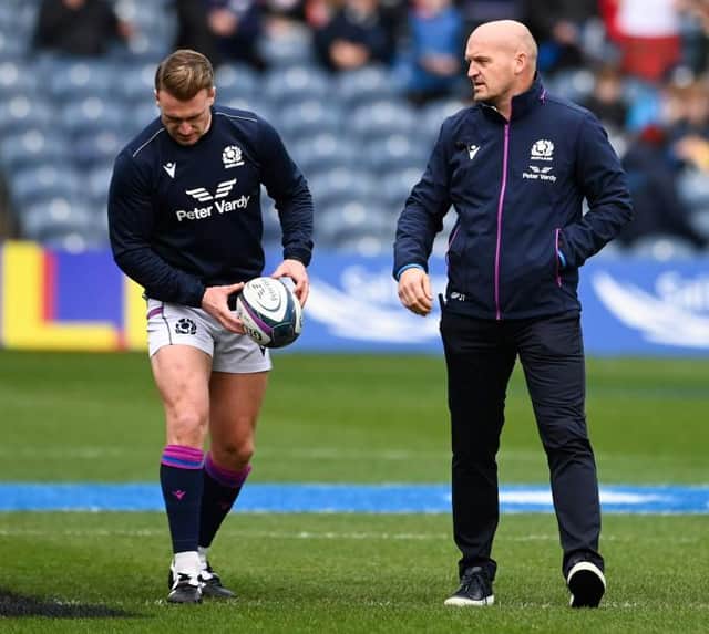Stuart Hogg (L) and Gregor Townsend before the Autumn Nations Series match between Scotland and Japan at BT Murrayfield, on November 20, 2021, in Edinburgh, Scotland. (Photo by Paul Devlin / SNS Group)